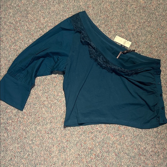 NWT Anthropologie  One-Shoulder Puff Sleeve Top XL cotton - Picture 5 of 13